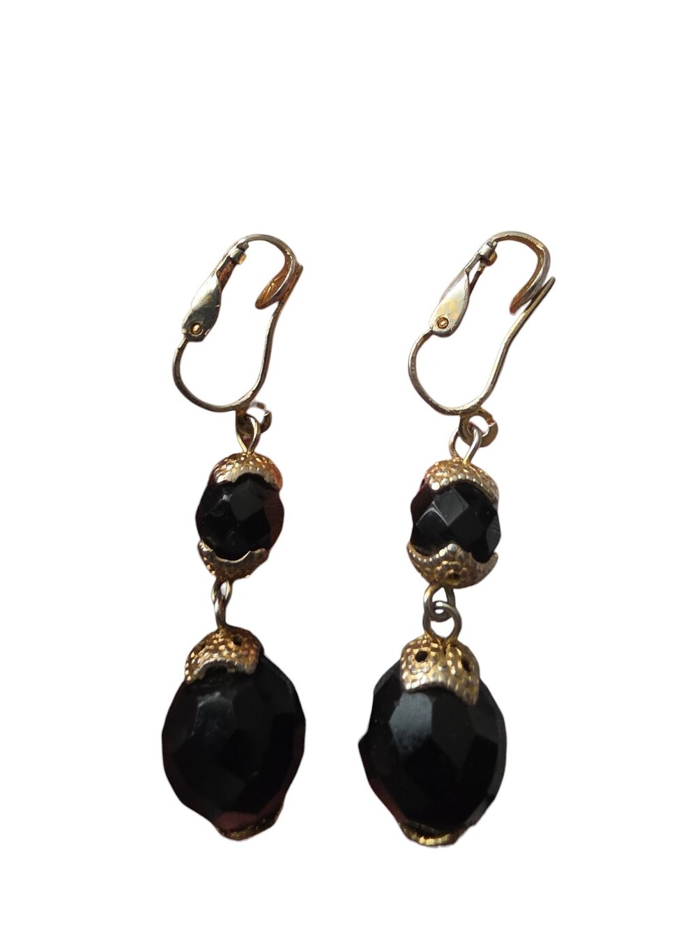 Vintage Gold-Tone Black Faceted Drop Earrings